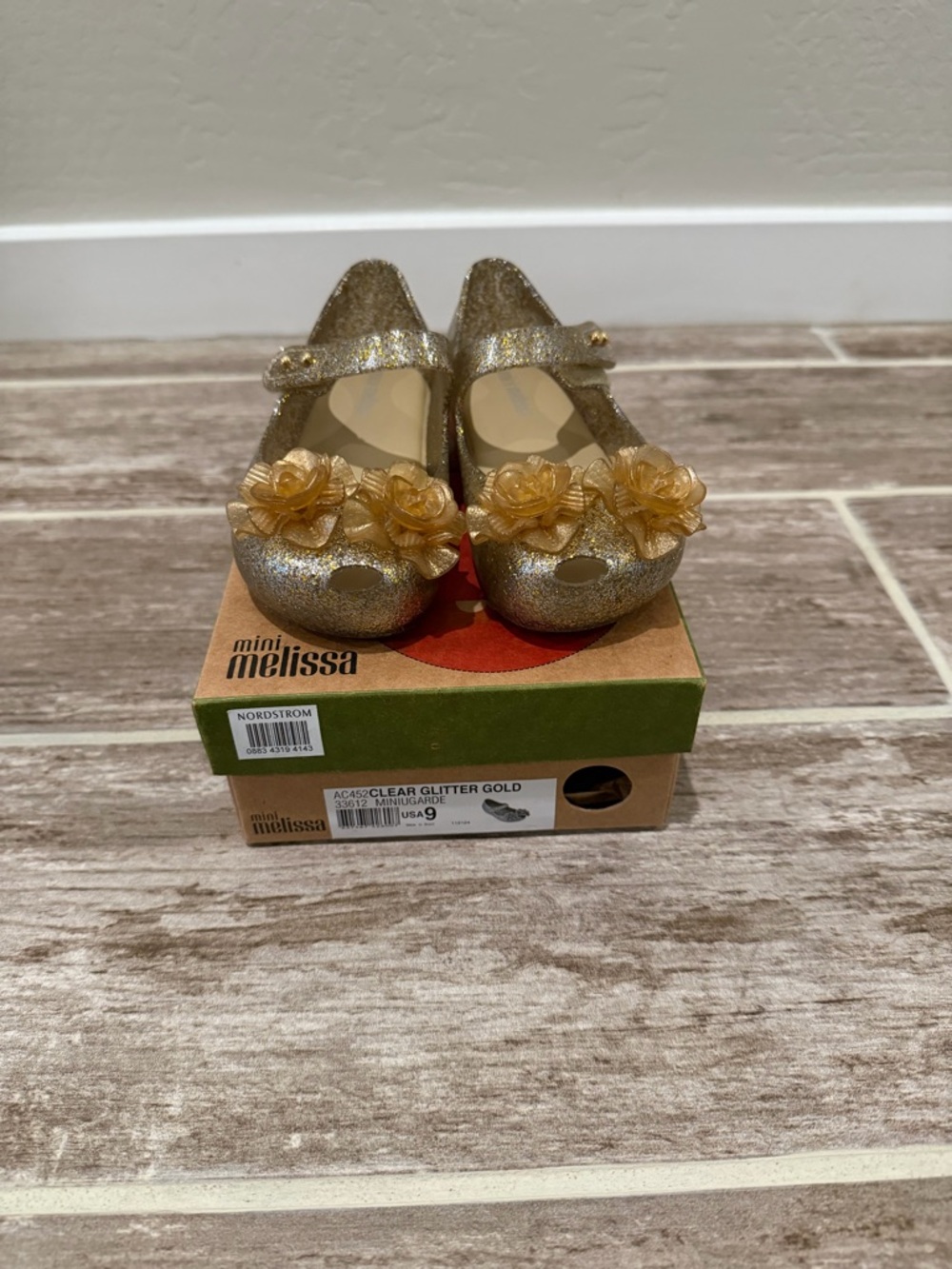 Mini Melissa Gold Glitter Flower Mary Jane Shoes
